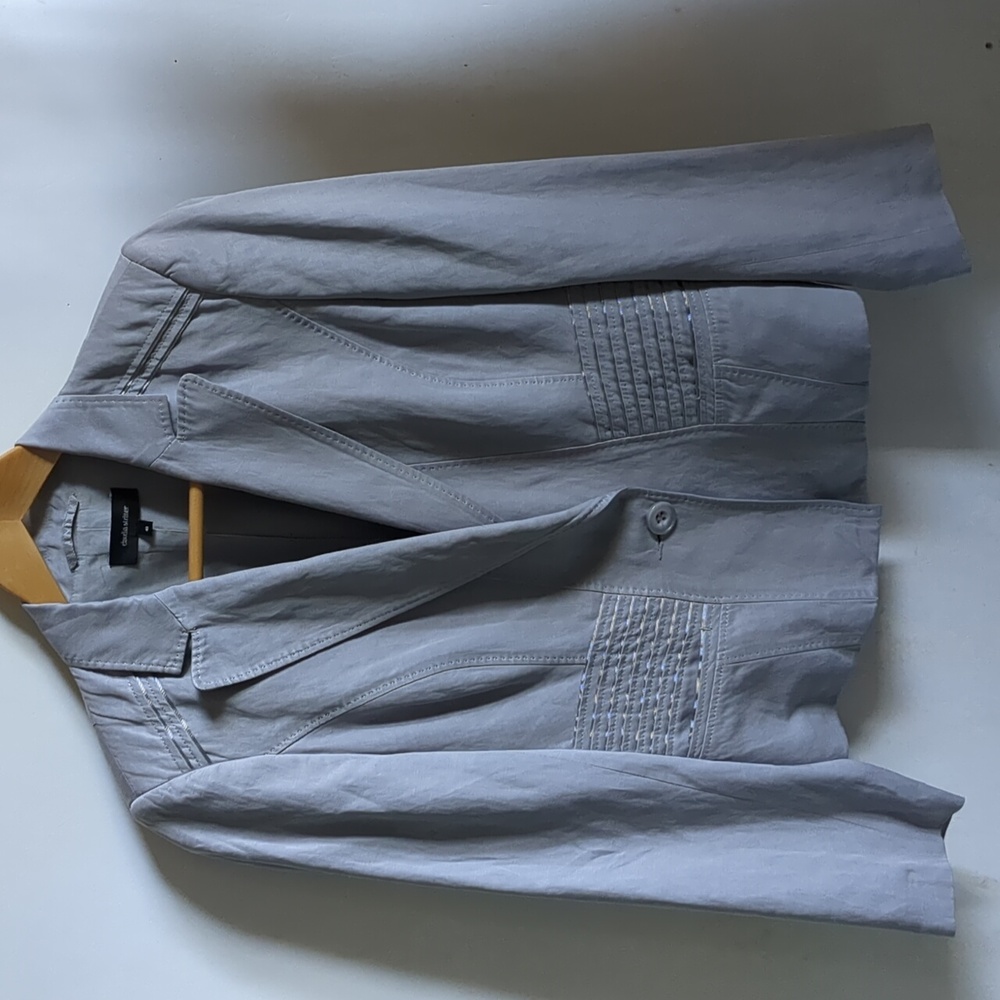 Claudia Strater Blazer Pin Tucks Silk Linen Lined Grey 40